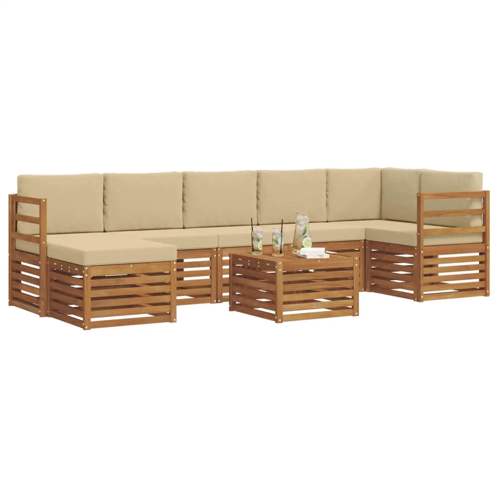 Set di divani da esterno con cuscino 8 pcs Naturale e Beige