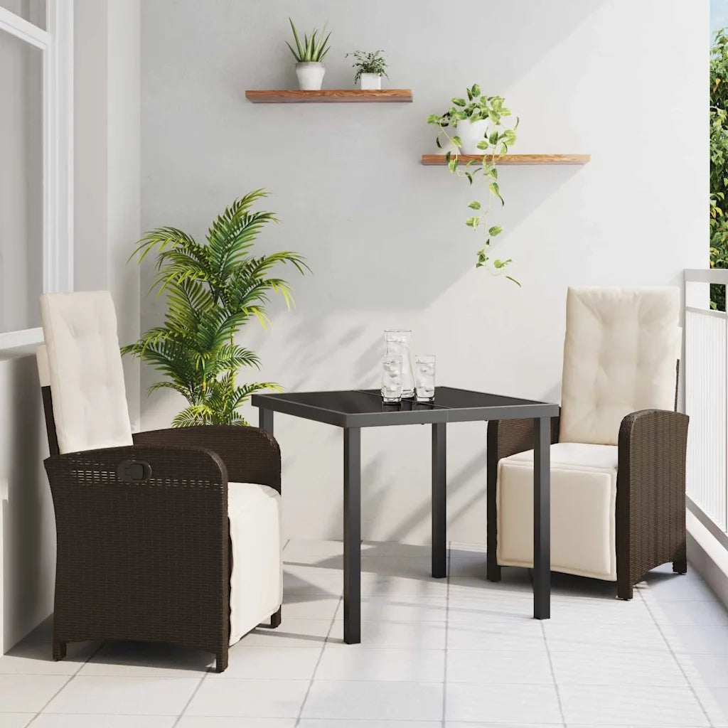 Set da Pranzo per Giardino con cuscino 3 pcs Marrone polyrattan 3380316