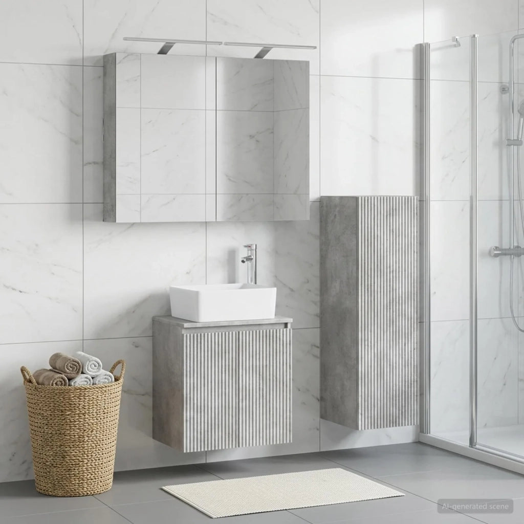 Set di mobili per il bagno 4 pz Grigio Cemento 3407434