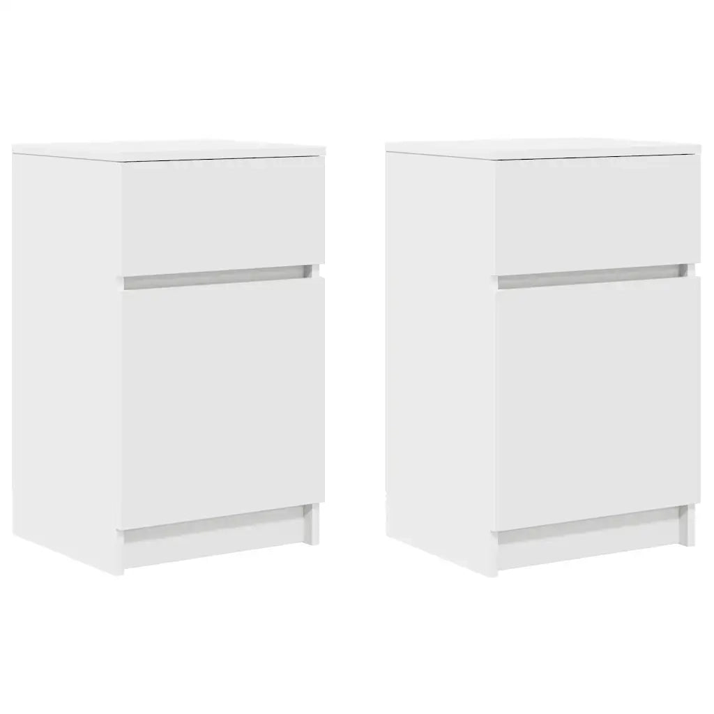 Set di 2 Comodini | Armadio da Notte | Mobiletto da notte Bianchi 39x35x65 cm in Legno Multistrato