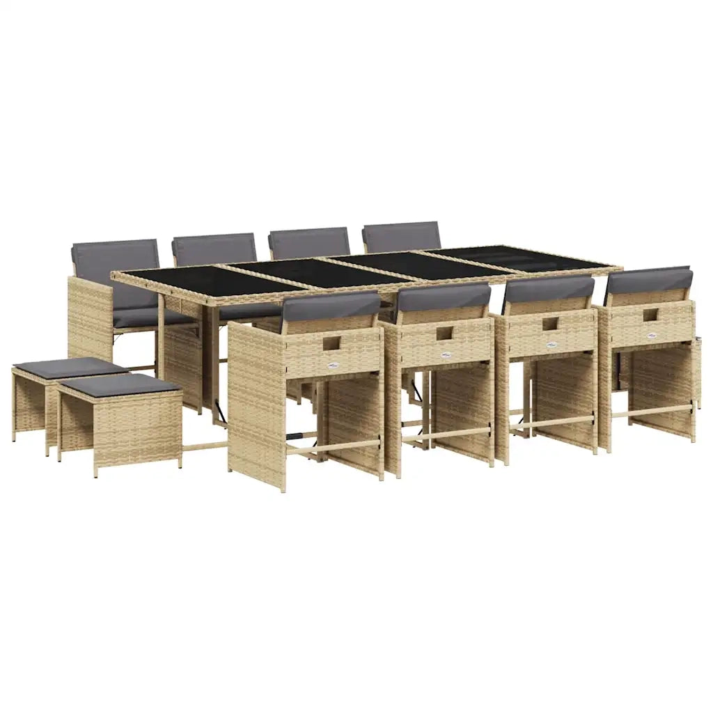 Set Pranzo da Giardino 13 pz con Cuscini Beige Misto Polyrattan 3211164