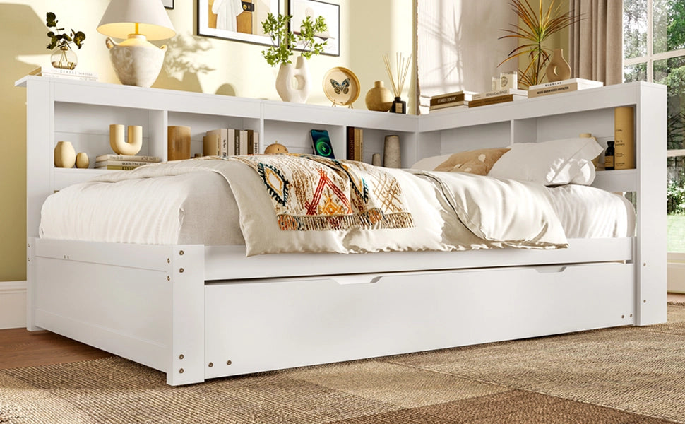 DESMIU Divano letto 140 × 200 cm 2 posti con letto estraibile, 2 cassetti, USB e presa, senza materasso, bianco