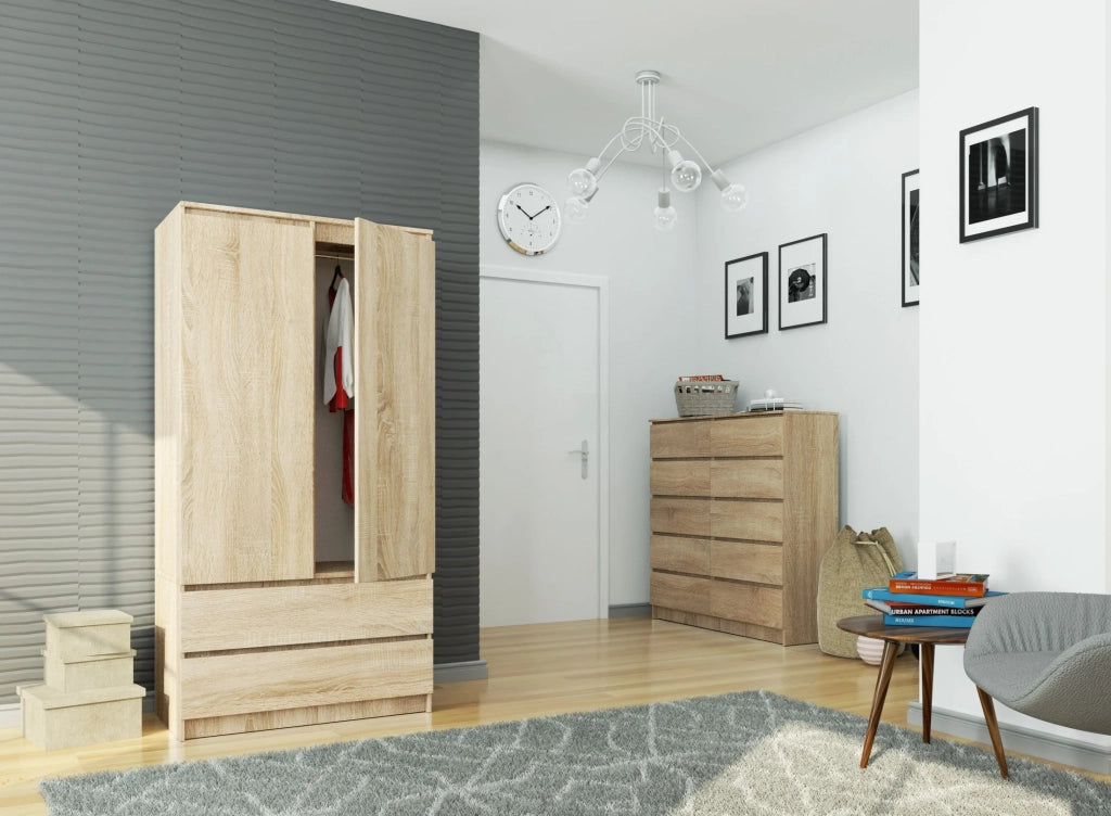 Armadio AKORD S90 Sonoma Quercia 90 cm 2 ante 2 cassetti 90x51x180 cm