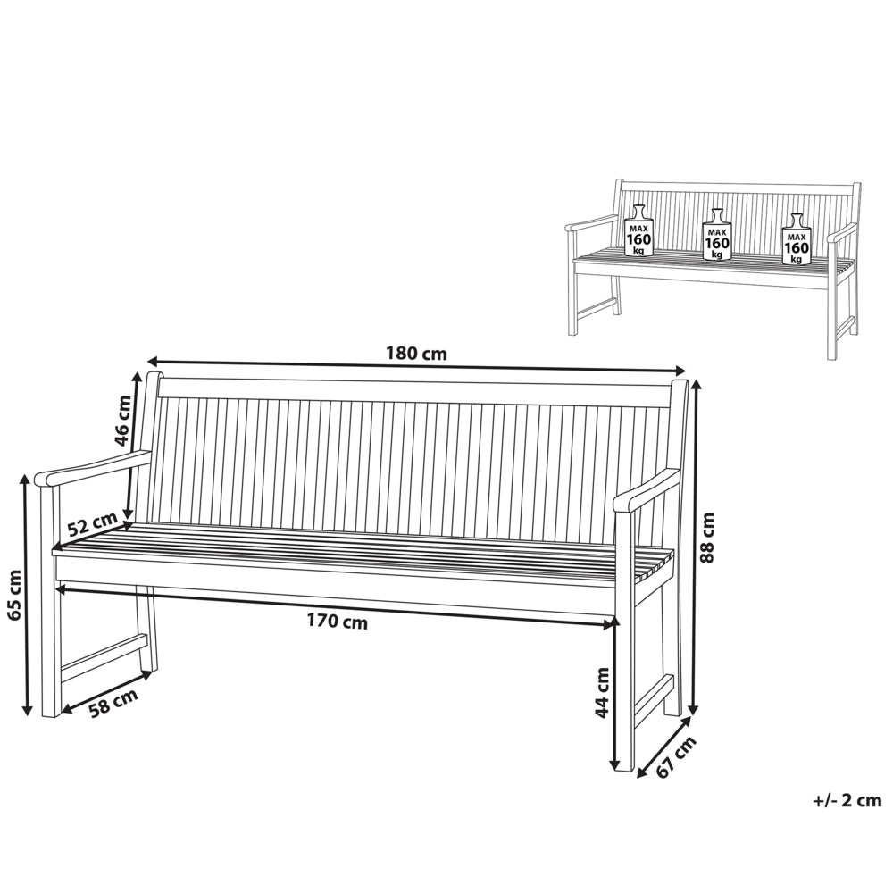 Panca da giardino leggera in legno di acacia 180 cm a doghe design esterno patio in stile rustico