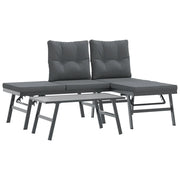 Set Panche Giardino | Panca da Giardino Cuscini 3 pz Nere Acciaio Verniciato Polvere