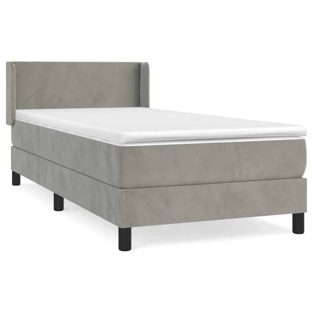 Giroletto a Molle con Materasso Grigio Chiaro 90x190 cm Velluto