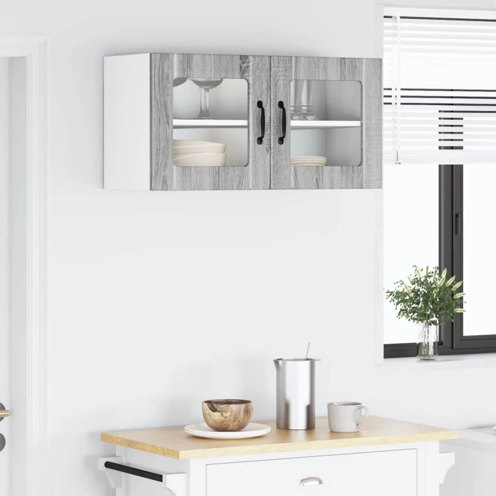 Pensile da cucina | Mobile in vetro da parete PORTO Grigio Sonoma 80 x 31 x 40 cm