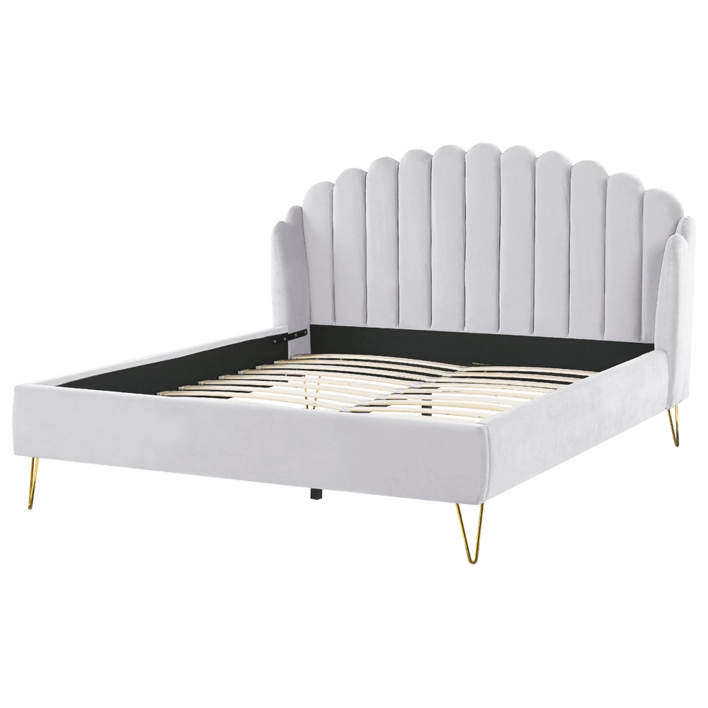 Letto con rete in velluto grigio 180 x 200 cm gambe in metallo testata retro capitonné