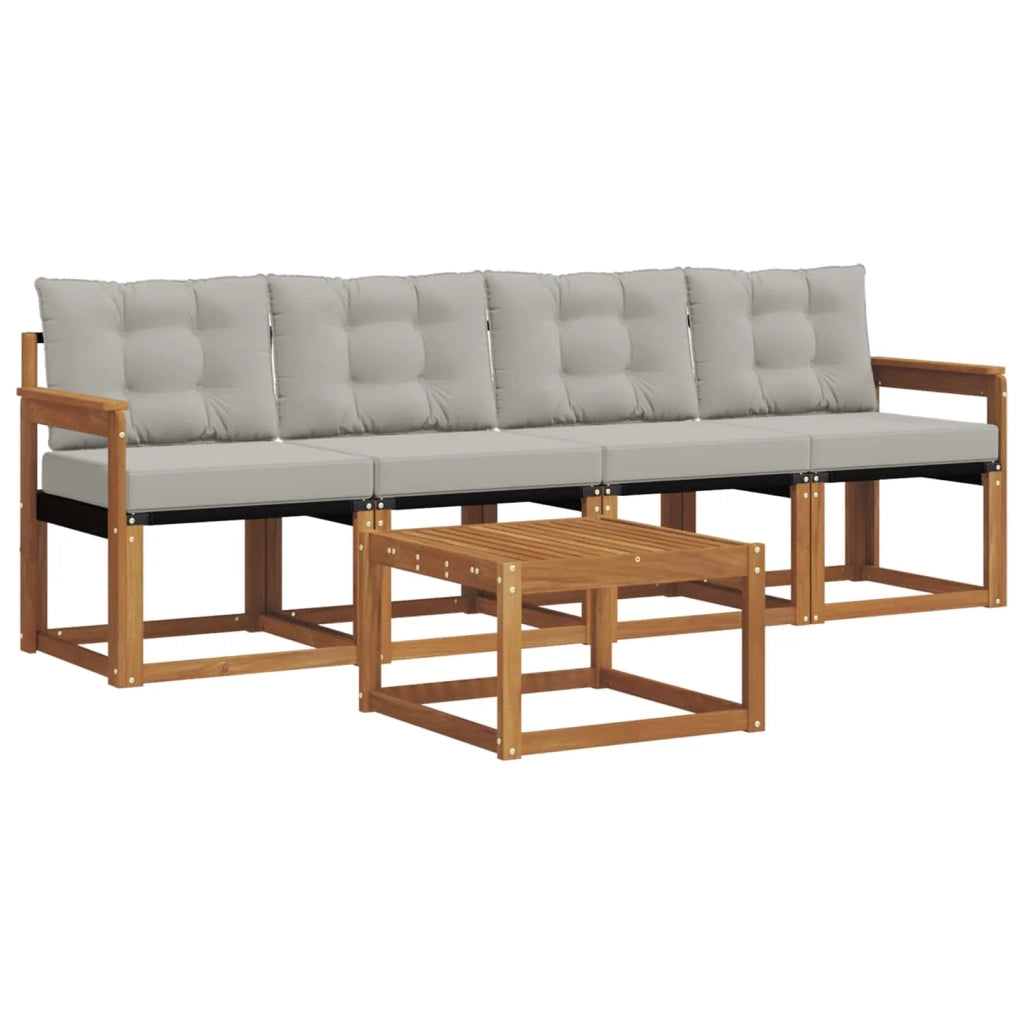 Set di divani da esterno 5 pcs Grigio Naturale e Chiaro
