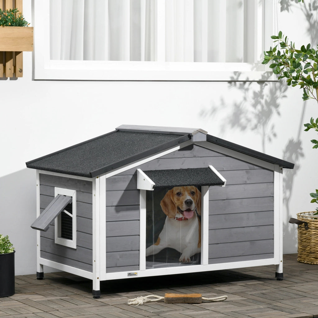 Casetta per Cani in Legno Massello ¨C Zephmum ¨C Grigio e Bianco 109x79x72 cm