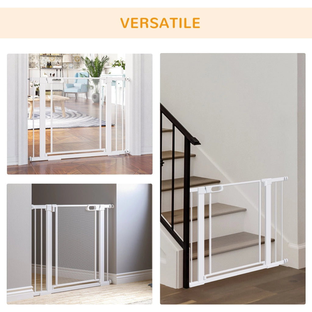 Cancellino per Cani Estensibile a Pressione 75-103 cm con Chiusura Automatica in Acciaio e ABS Bianco