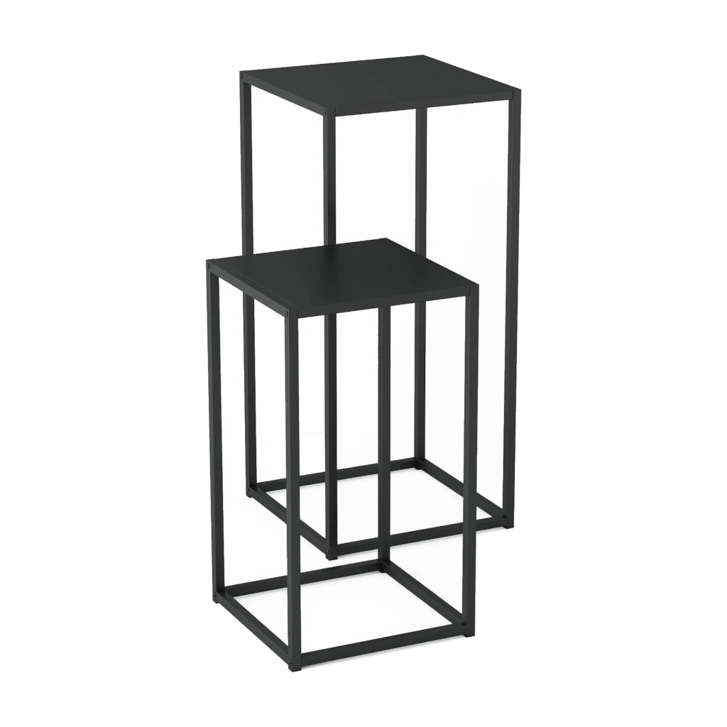 Set di 2 tavolini laterali di diverse dimensioni acciaio nero 03_0010605