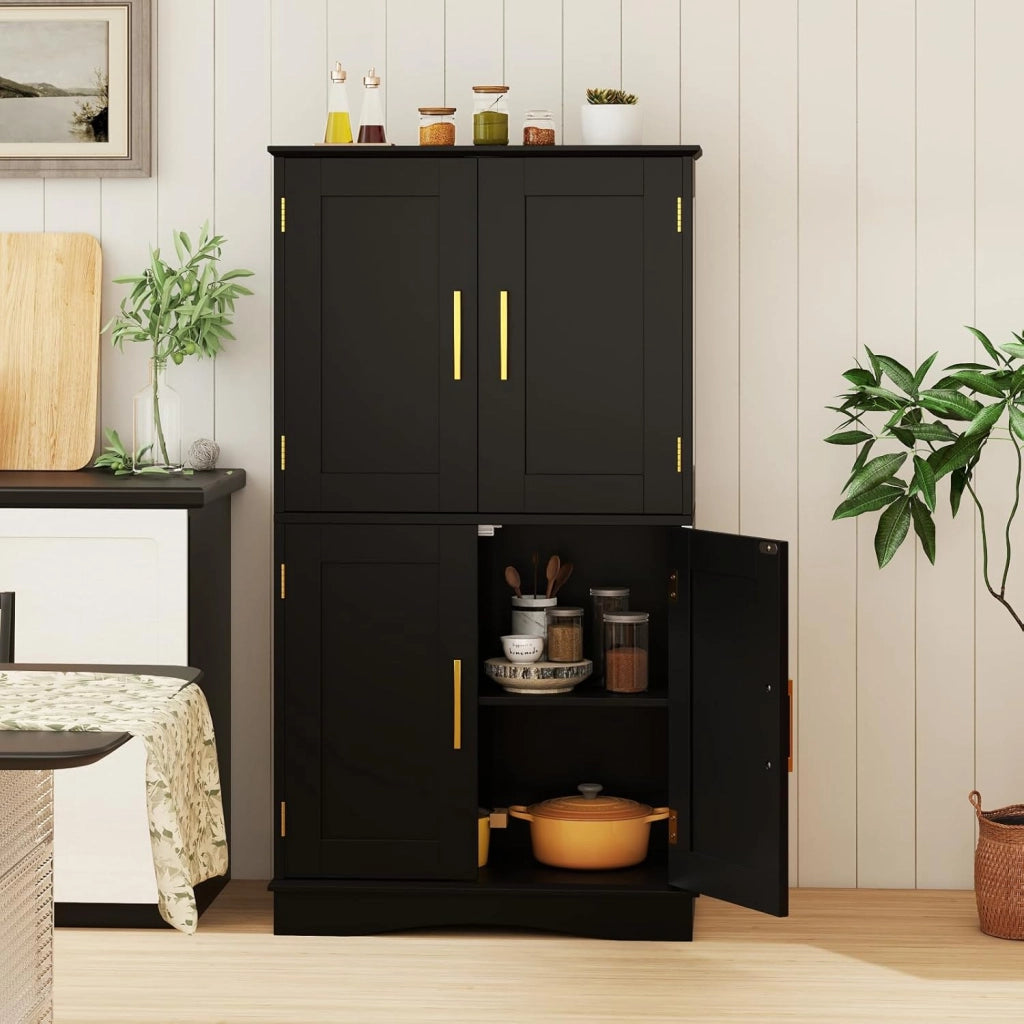 Mobile da bagno, mobile da bagno, 4 ante e 2 ripiani rimovibili, regolabili in 3 posizioni, 2 kit anti-ribaltamento, per cucina, sala da pranzo, soggiorno (nero)