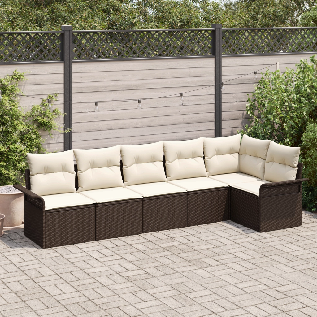 Set di Divani da Giardino da 6 Pezzi con Cuscini Marrone Polyrattan