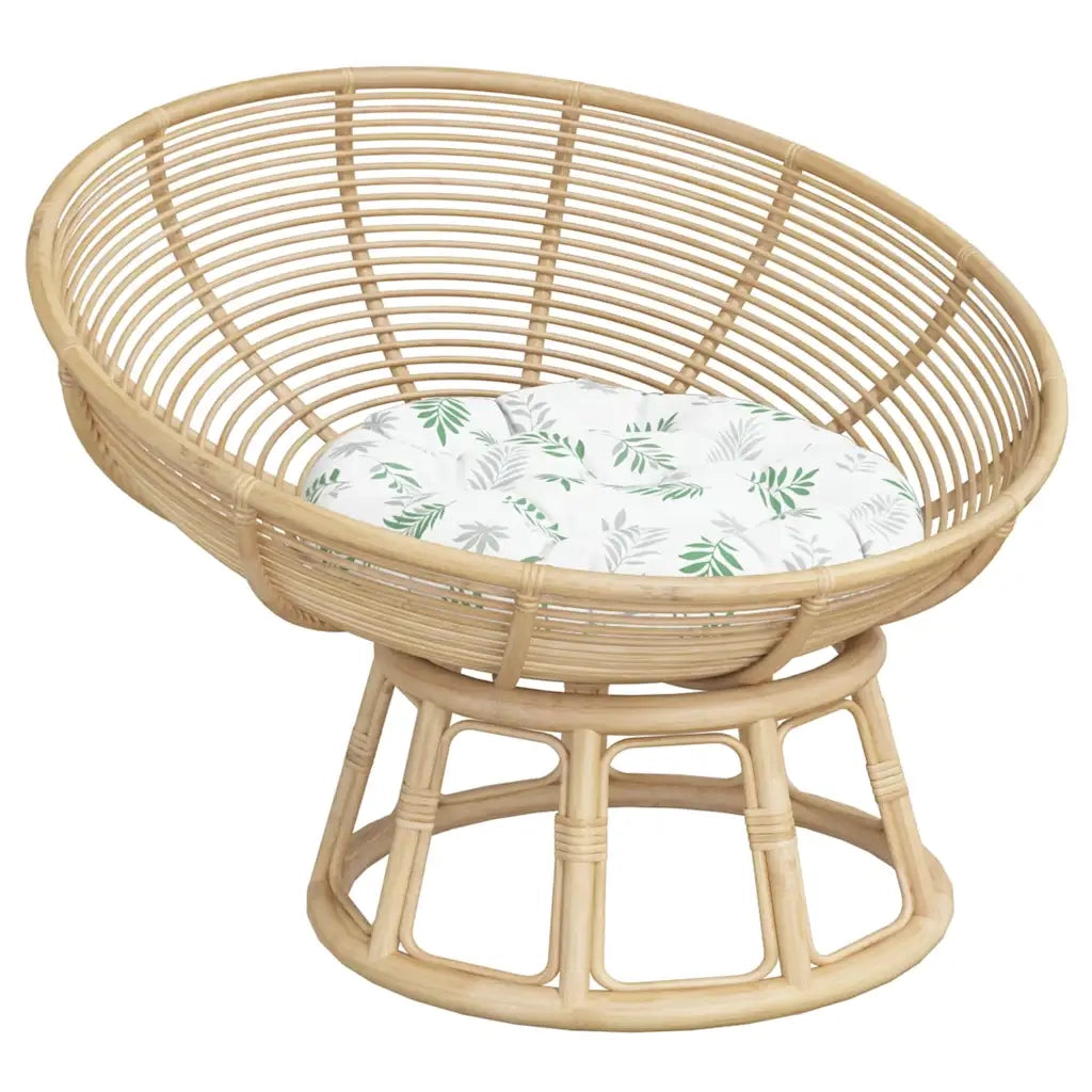 Cuscino Rotondo Motivo a Foglie Ø 60x11 cm in Tessuto Oxford