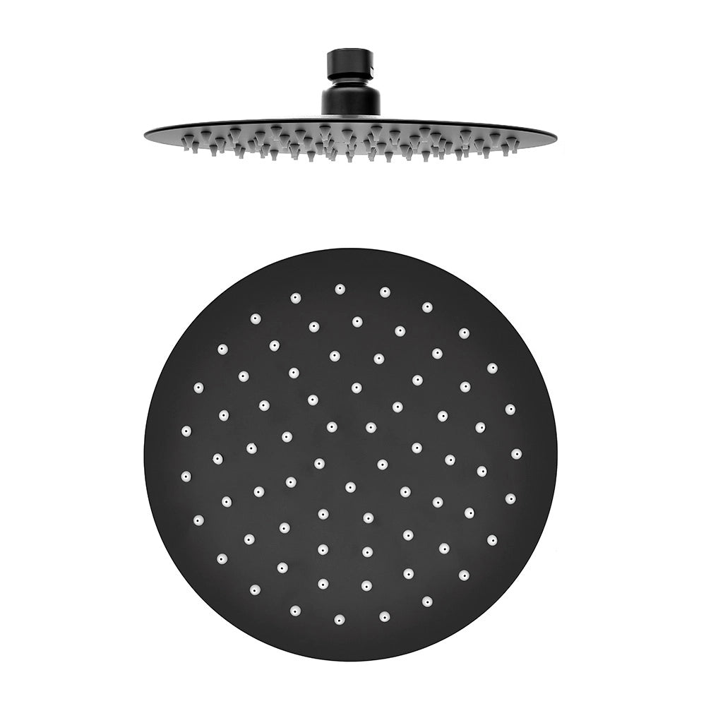 Set doccia nero opaco con braccio 35cm, soffione 25cm e miscelatore linea Flat