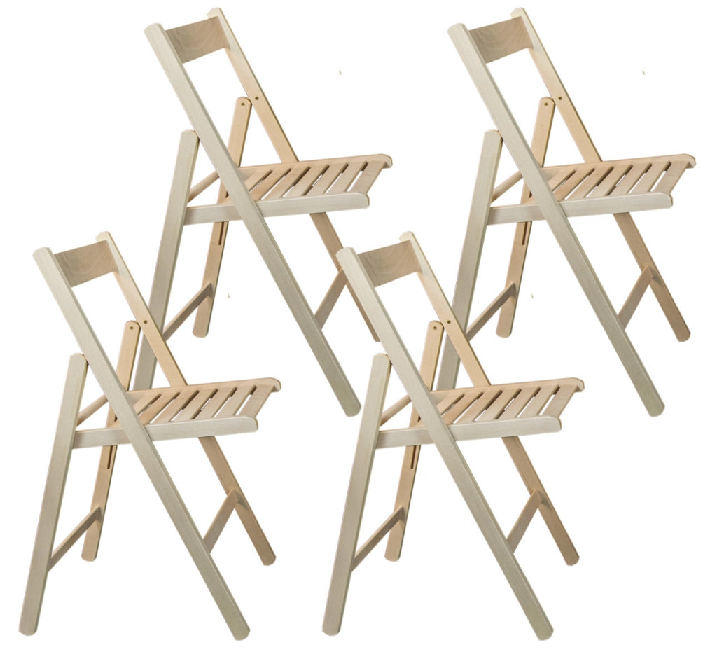 Set 4 Sedie Pieghevole 47,5x42,5x45/79 cm in Legno di Faggio FSC Grezza