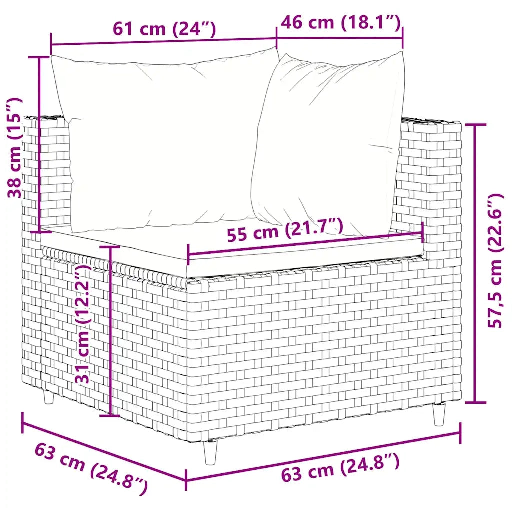 Set Divani da Giardino 5 pz con Cuscini Nero in Polyrattan
