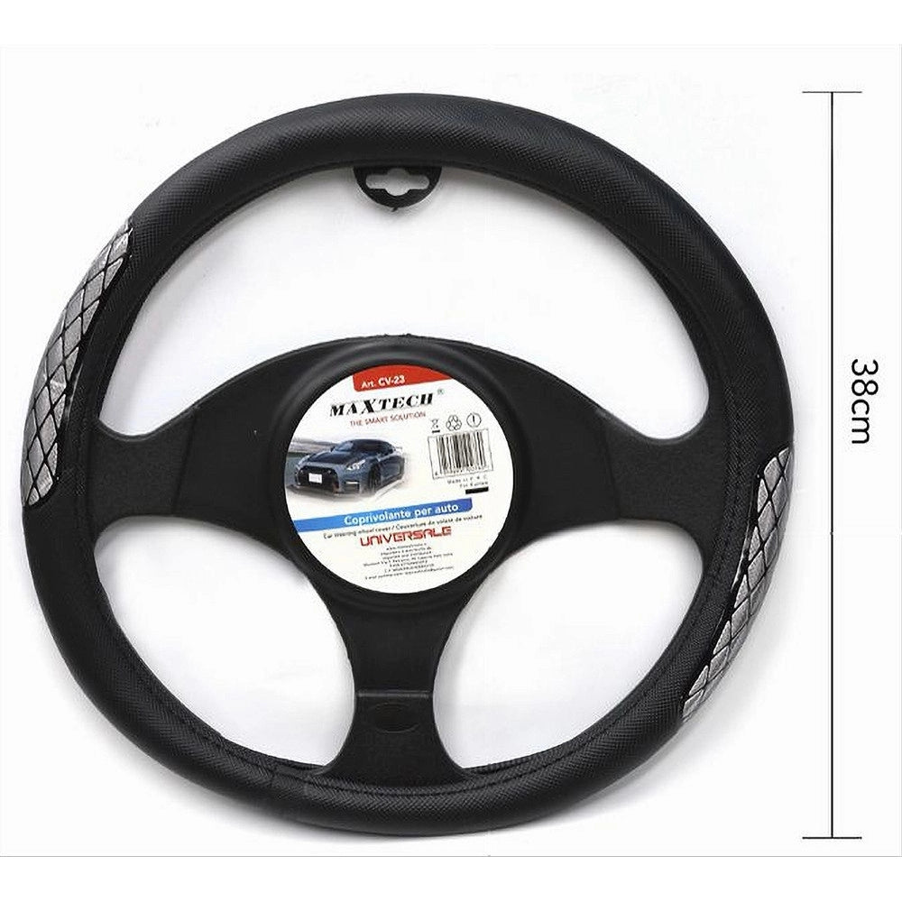 Trade Shop - Coprivolante Universale Fodera Sterzo Per Auto 38 Cm Nero Con Dettagli Cv-23 -