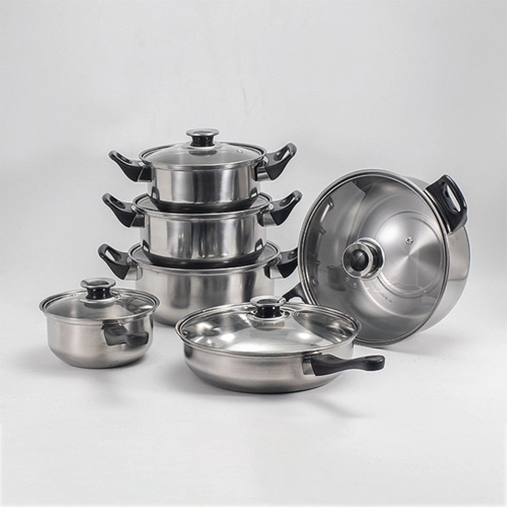 Trade Shop - Set Batteria Di Pentole 12pz In Acciaio Inox Ad Induzione Coperchi Con Valvola Sicurezza -
