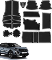 Antislipmatten per Peugeot 2008 e-2008 2020-2025, 12 pezzi di gomma per console centrale, cassetto portaoggetti, contenitore bicchieri, vano porta manubrio, vano braccio, nero-bianco