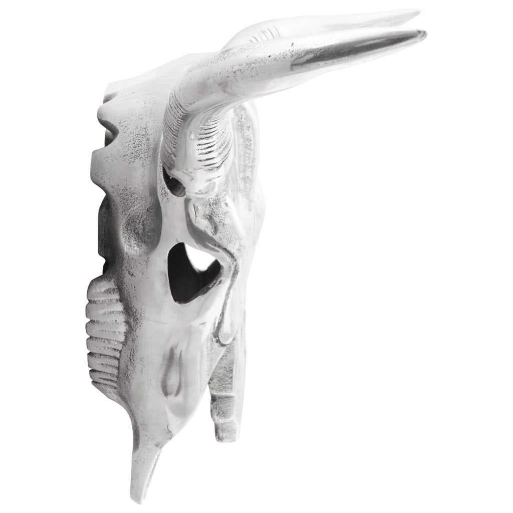 Teschio di Toro da Muro Argento 34x13x53 cm Alluminio