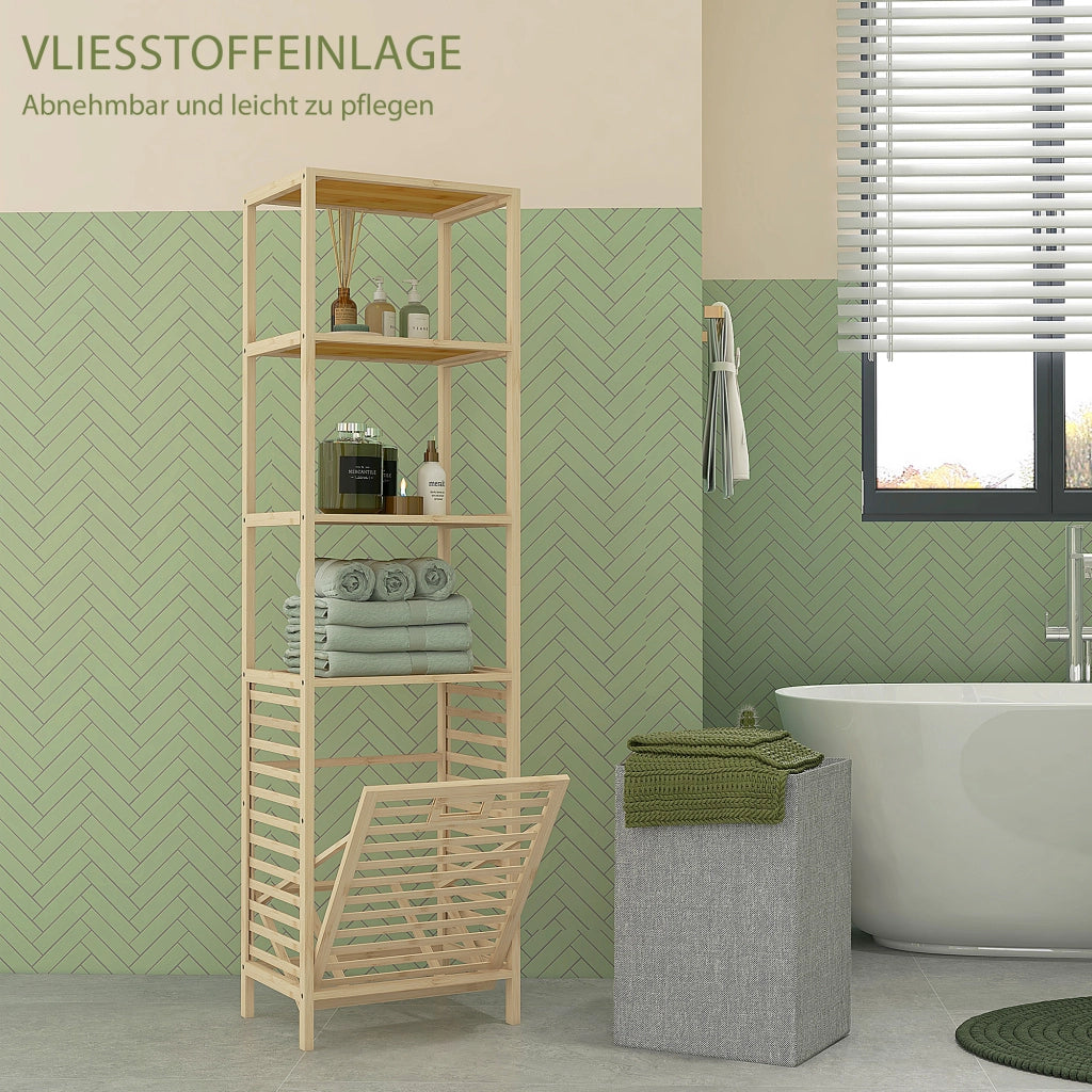 Ripiano Bagno con Cestino Biancheria ¨C Zephmum ¨C Bamb¨´ Naturale 44x33x160