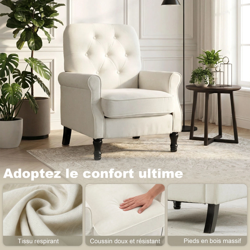Poltrona tessuto lino crema ¨C Xylo ¨C imbottitura spessa con cuscino a molle 69x75x90cm