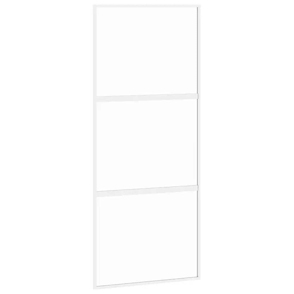 Porta Scorrevole Bianca 90x205 cm Vetro Temperato e Alluminio 155205