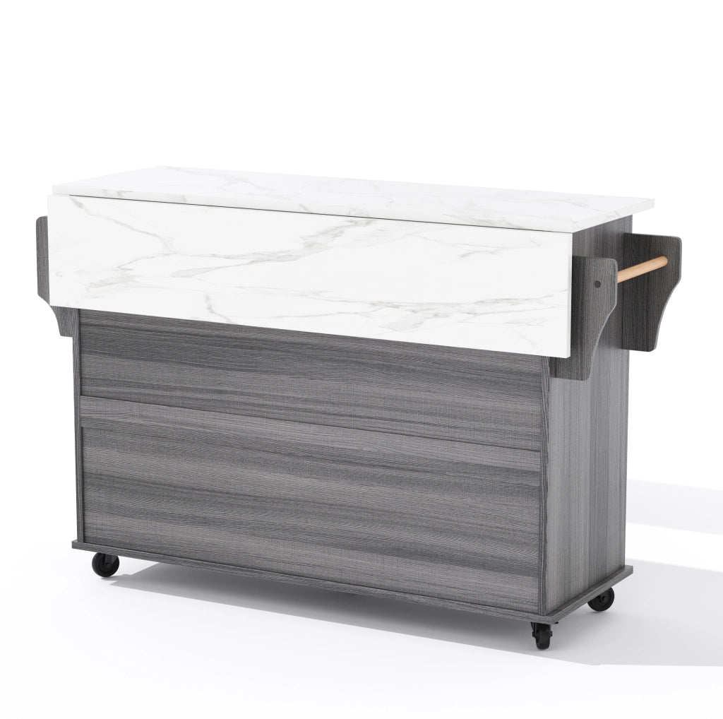 Isola cucina mobile 136x70x92 cm con piano estraibile in MDF grigio