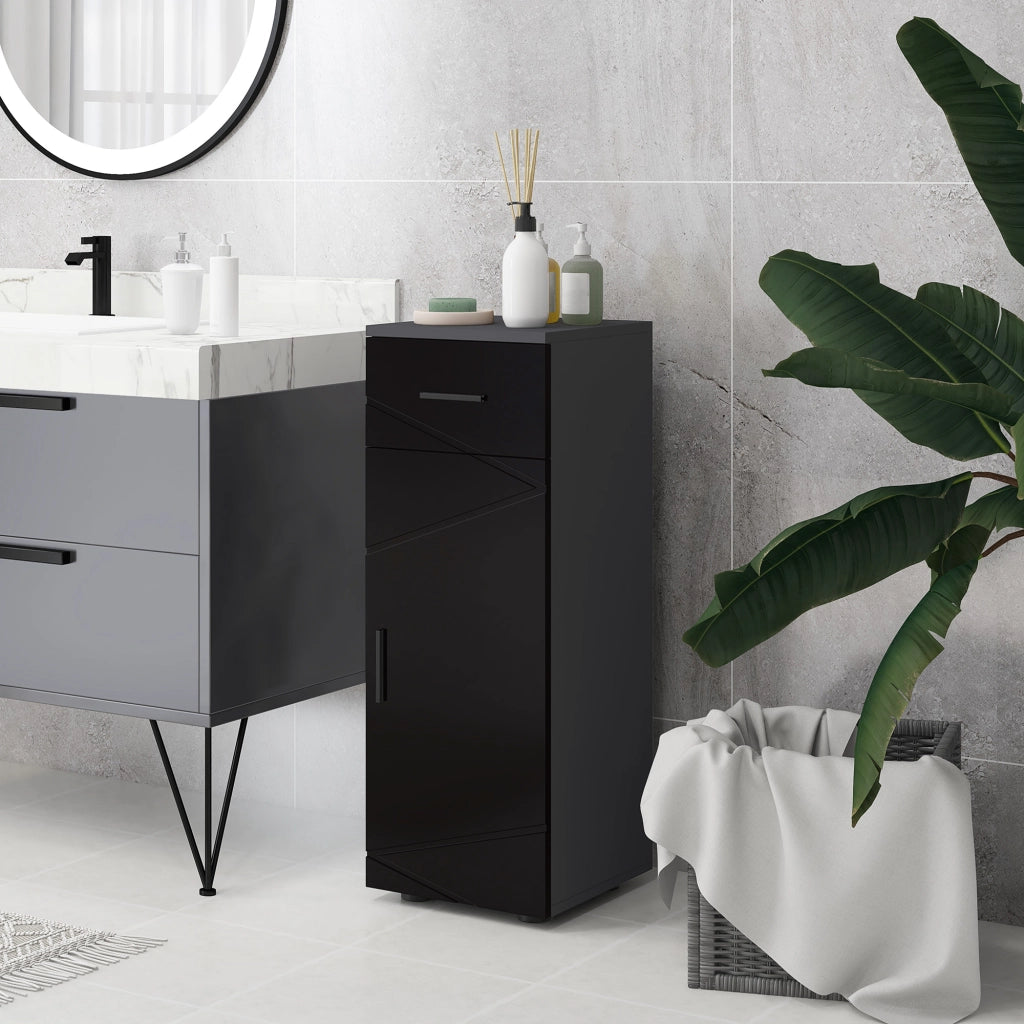 Mobiletto Bagno con Cassetto e Armadietto ¨C Zephmum ¨C Nero Grigio 30x30x82 cm