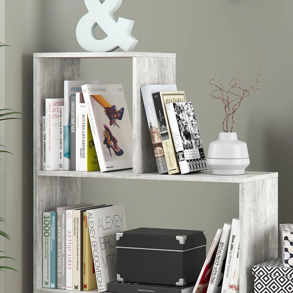 Scaffale per scale, Grigio, 116.8 x 123.2 cm, utilizzabile come divisorio in versione a gradini