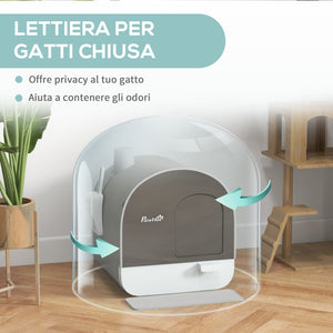 Lettiera per Gatti Chiusa con Filtri 43x44x47 cm Paletta e Vassoio  in PP Grigio