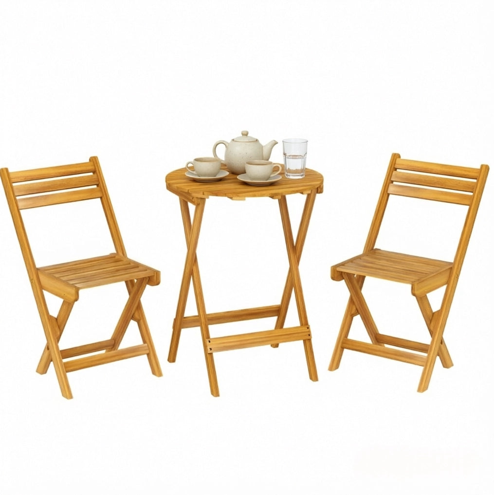 Set bistrot da giardino pieghevole 3 pezzi in legno di acacia; naturale