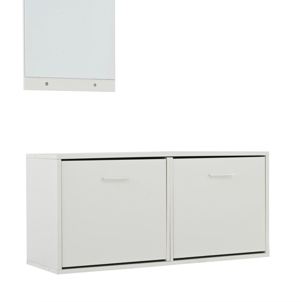 Set guardaroba da ingresso 4 pezzi con specchio e scarpiera; bianco