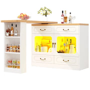 Console con 4 Cassetti; LED e Piano Girevole a 360°; per Cucina; in MDF; 135-203x39x92;8 cm; Bianco