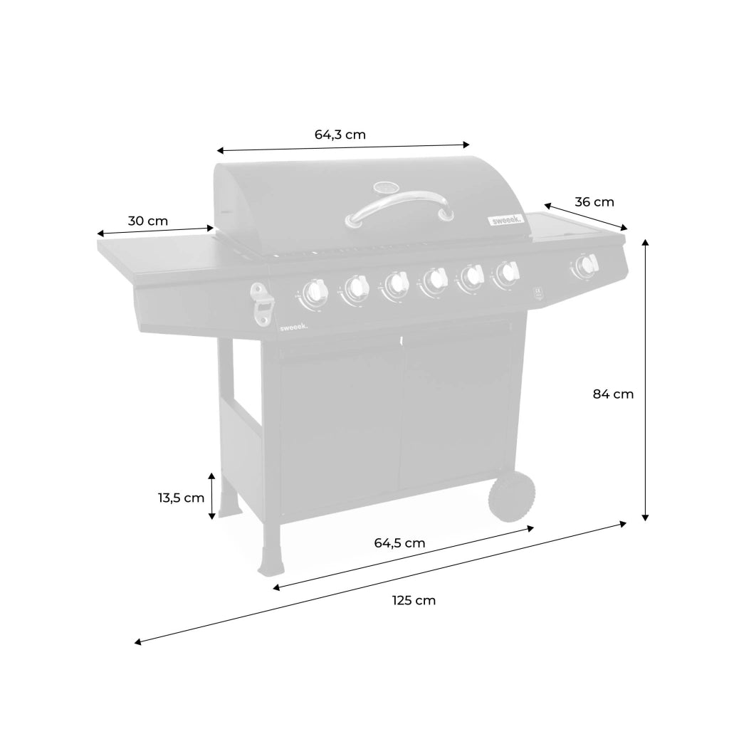 Barbecue a gas con 7 bruciatori di cui 1 laterale, nero