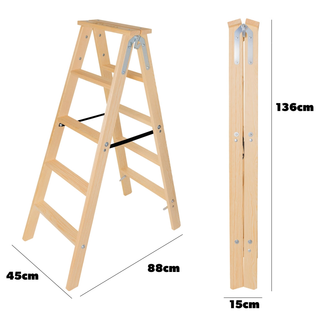 Scala da pittore in legno KADAX, 5 gradini, scala pieghevole, a doppia faccia