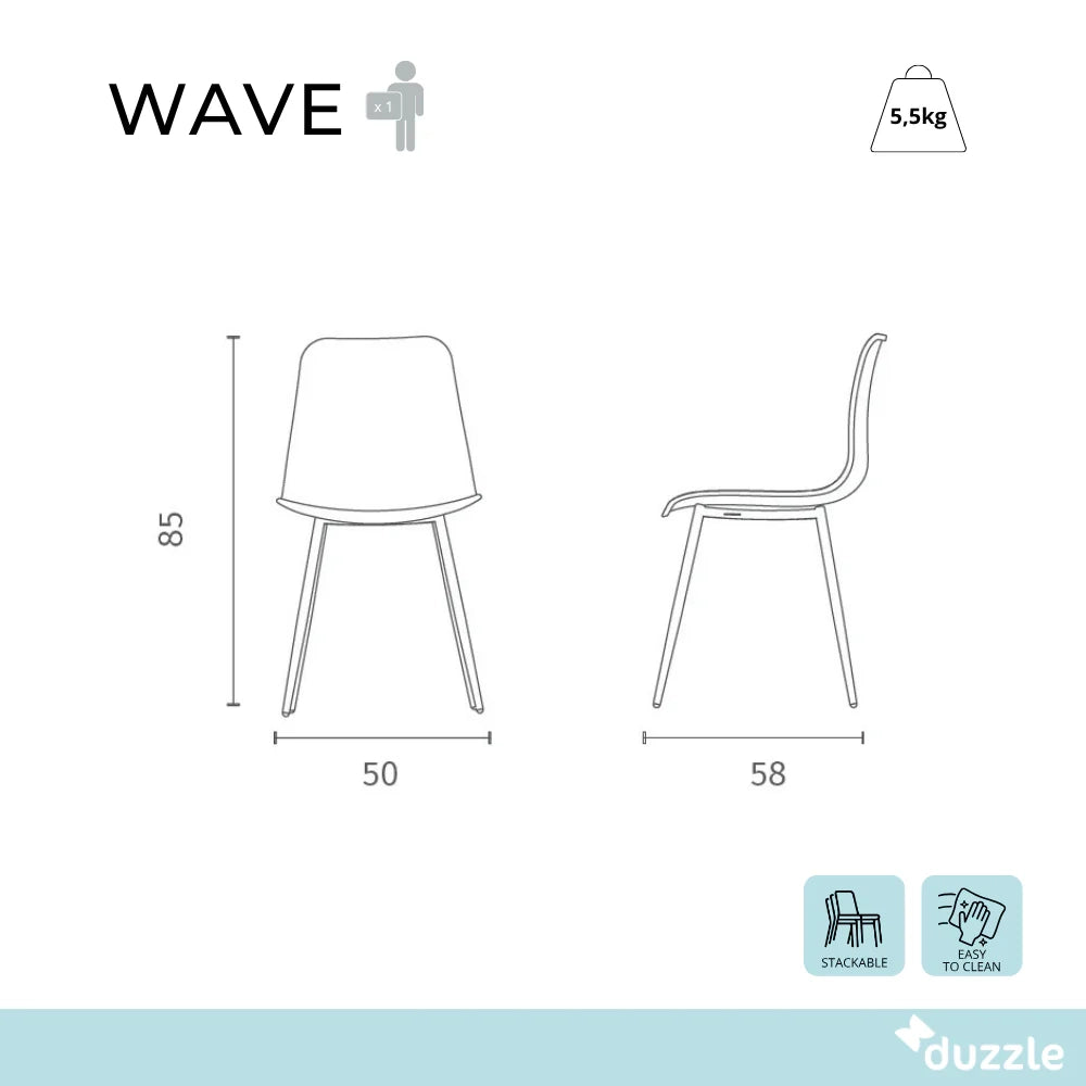 Set di 4 sedie da pranzo in polipropilene nero Wave con struttura in metallo facili da pulire | Duzzle
