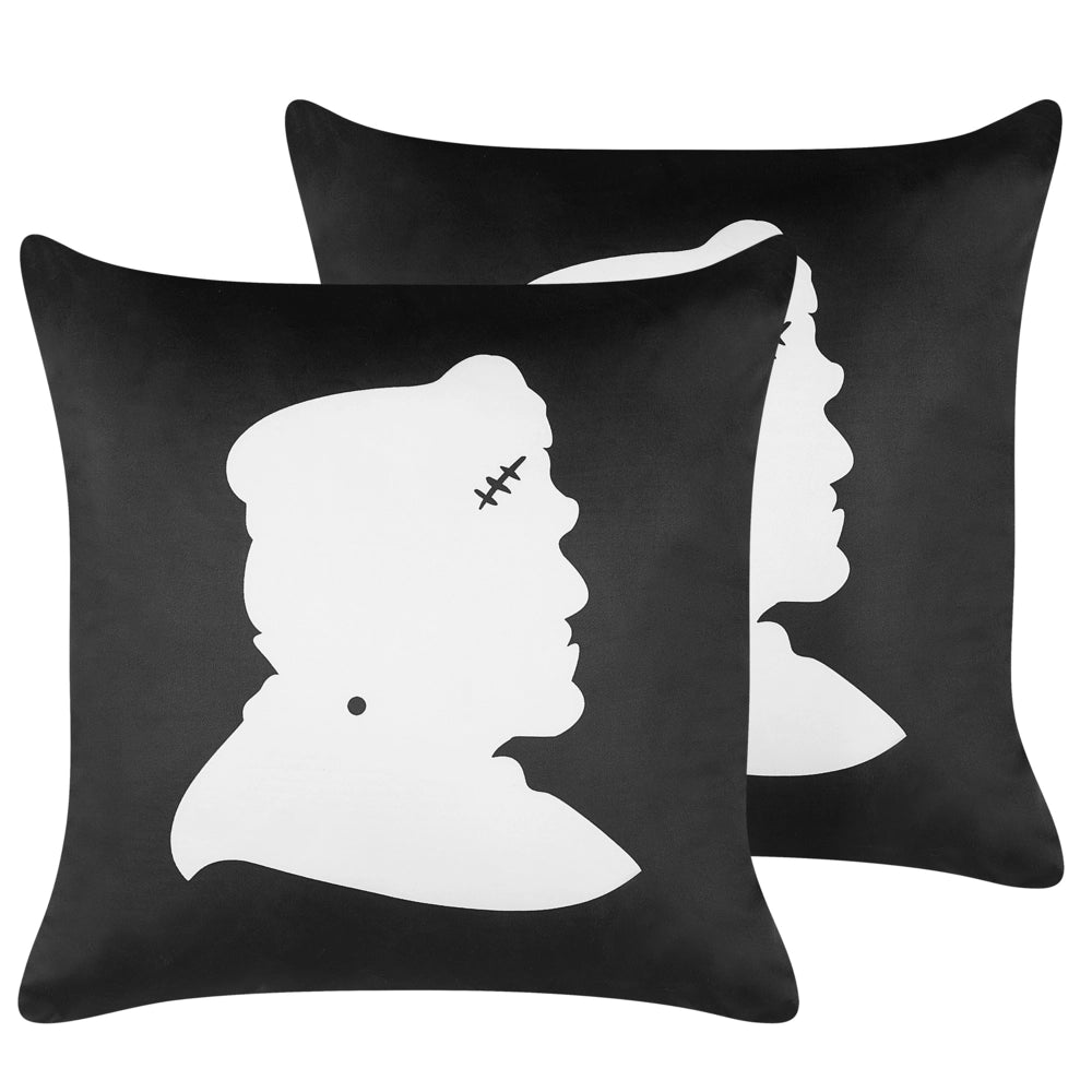 Set di 2 cuscini decorativi in velluto nero fantasia Frankenstein 45 x 45 cm quadrati accessori per Halloween decorazione