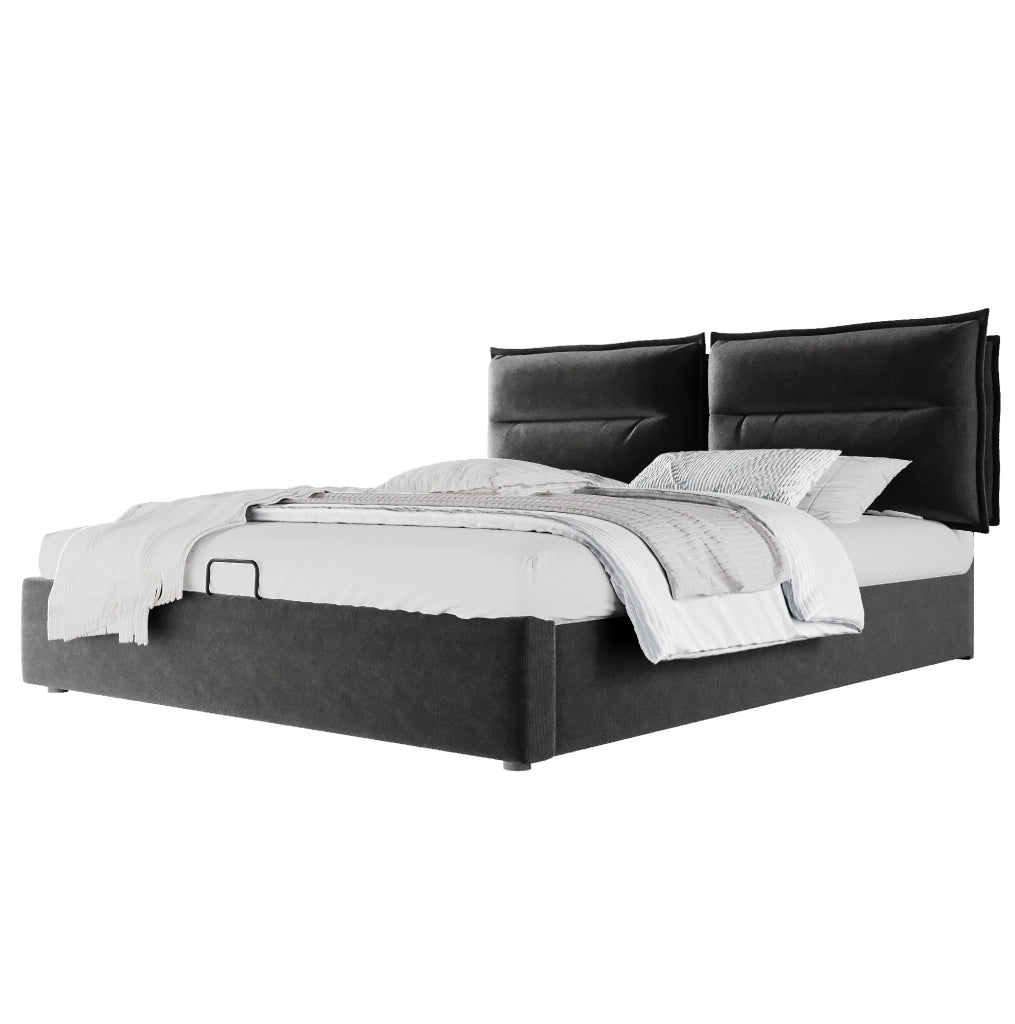 Letto matrimoniale imbottito 140x200 cm con contenitore e testiera regolabile