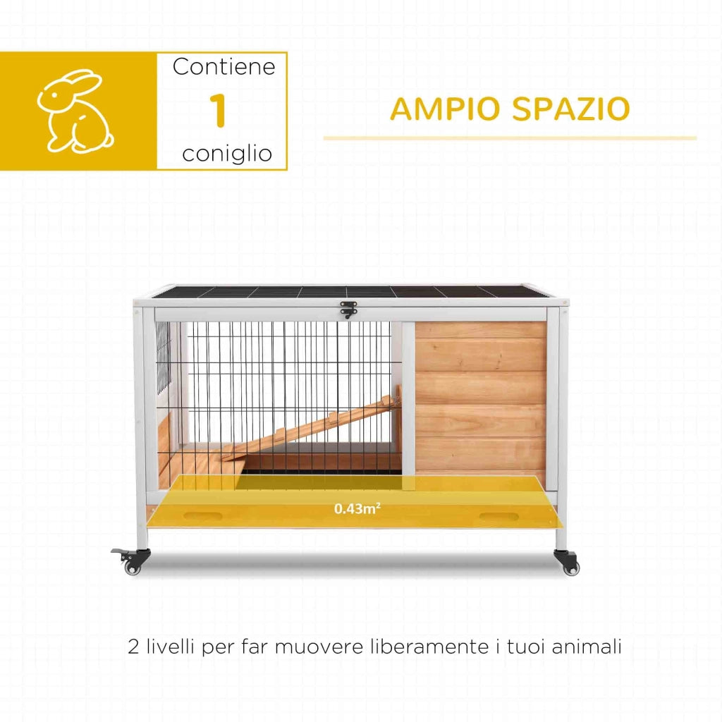 Casetta per Conigli con Rampa e Ruote 90x53x59 cm Conigliera in Legno