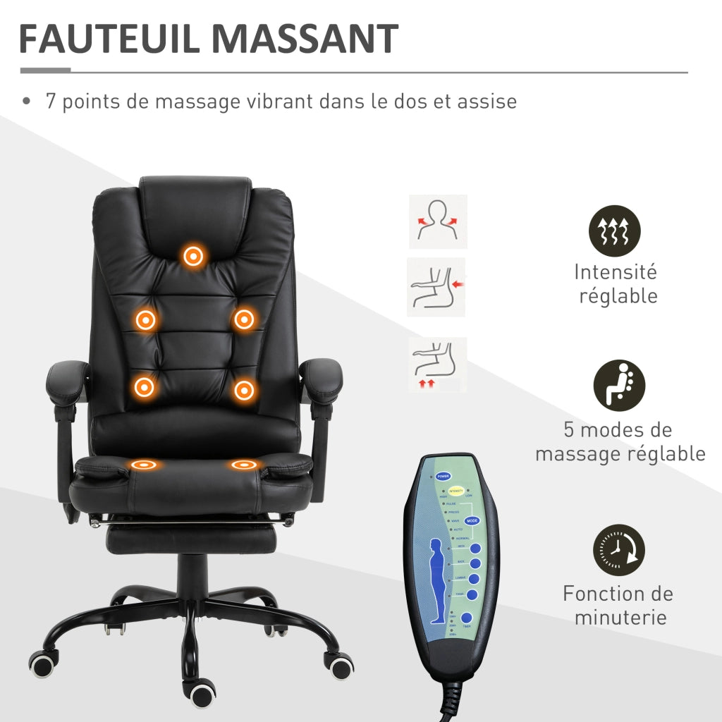 Sedia da ufficio massaggiante reclinabile ¨C zephmum ¨C nero con poggiapiedi