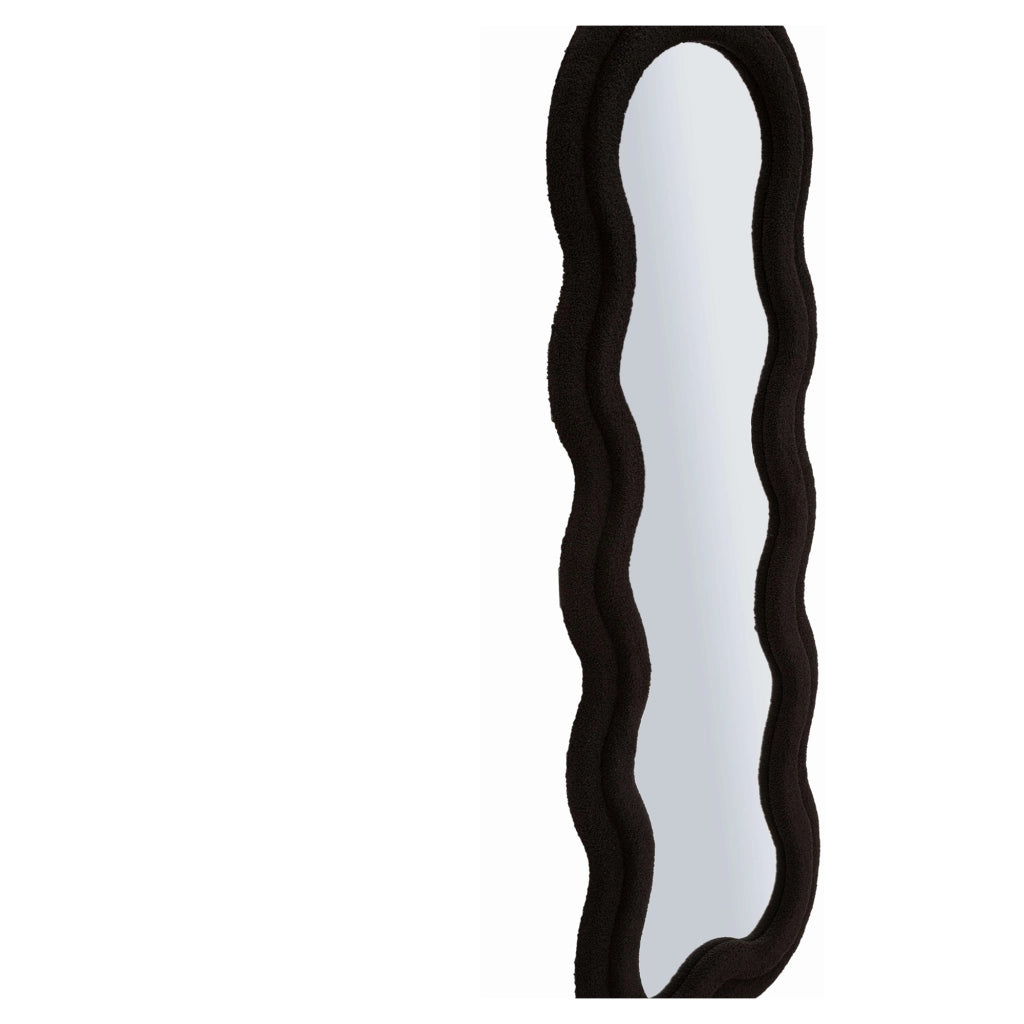 Marylin, Specchio Cornice Ondulata Tessuto Teddy, 60x160h cm Nero