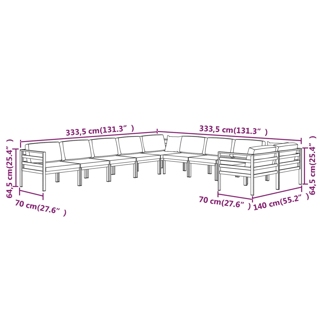 Set Divani da Giardino 10 pz con Cuscini in Alluminio Antracite 3107827