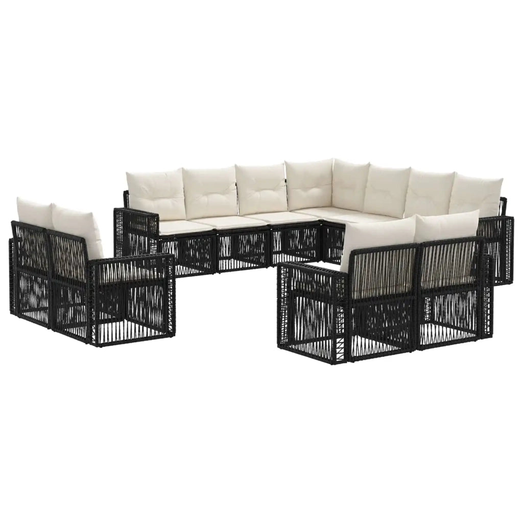 Set Divano da Giardino 11 pcs Nero e Bianco Crema polyrattan 3435292