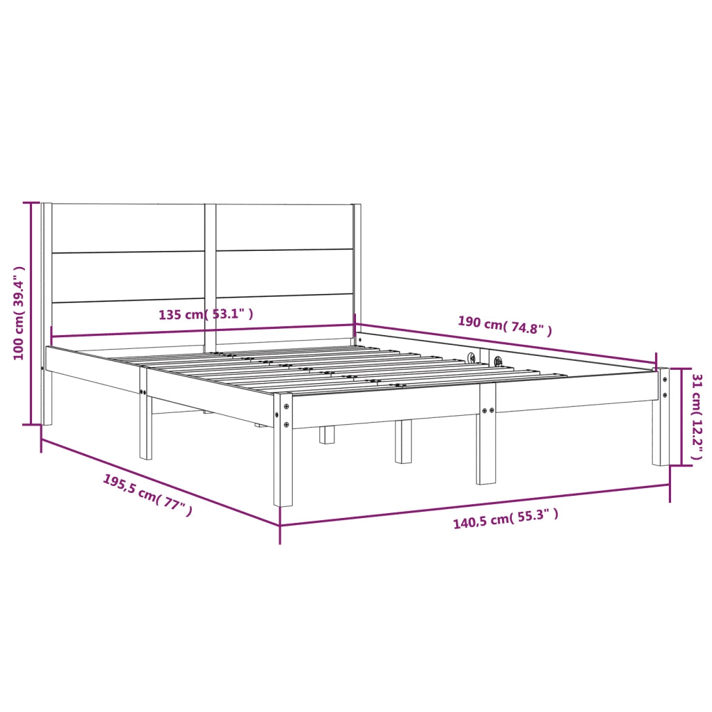 Letto matrimoniale | Letto per adulti | Giroletto in Legno Massello 135x190 cm Double