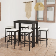 Set Bar da Giardino 7 pz con Cuscini in Polyrattan Nero 3064784