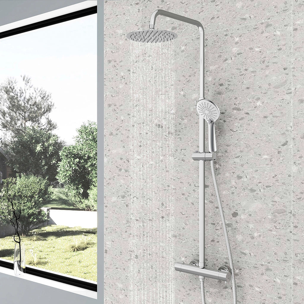 AICA Colonna doccia con miscelatore termostatico, rubinetto doccia cilindro 28x4cm, soffione doccia rotondo 20x20cm in acciaio inox cromato
