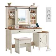Toeletta con specchio e illuminazione stile rustico 40 x 125 x 147 cm con sgabello multipresa 2 cassetti per riporre gioielli beige 12_0008014